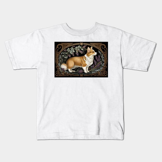 Pembroke Welsh Corgi Standing Among Lavender - Art Nouveau Style Kids T-Shirt by ArtNouveauChic